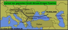 Schaubild: Verlauf der South-Stream-Erdgas Pipeline Erdgasversorgung Europa. Bau der geplanten South-Stream-Erdgas-Pipeline