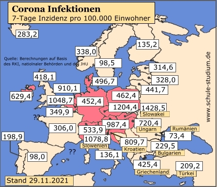 Corona Infektionen EU Länder, Dezember 16.-18. Dezember 2021 Corona Pandemie. Infektionen in der EU