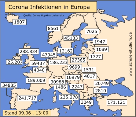 Corona Infektionen EU Länder, 1. Juni Corona Pandemie. Infektionen in der EU