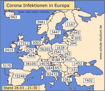 Corona Infektionen EU Länder 28. März Corona Pandemie. Infektionen in der EU