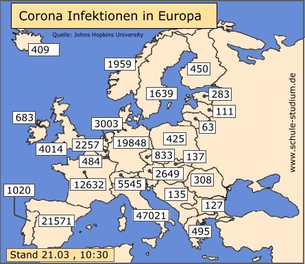 Corona Infektionen EU Länder 21. März Corona Pandemie. Infektionen in der EU