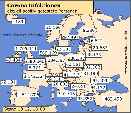 Corona Infektionen EU Länder, 13. November Corona Pandemie. Infektionen in der EU